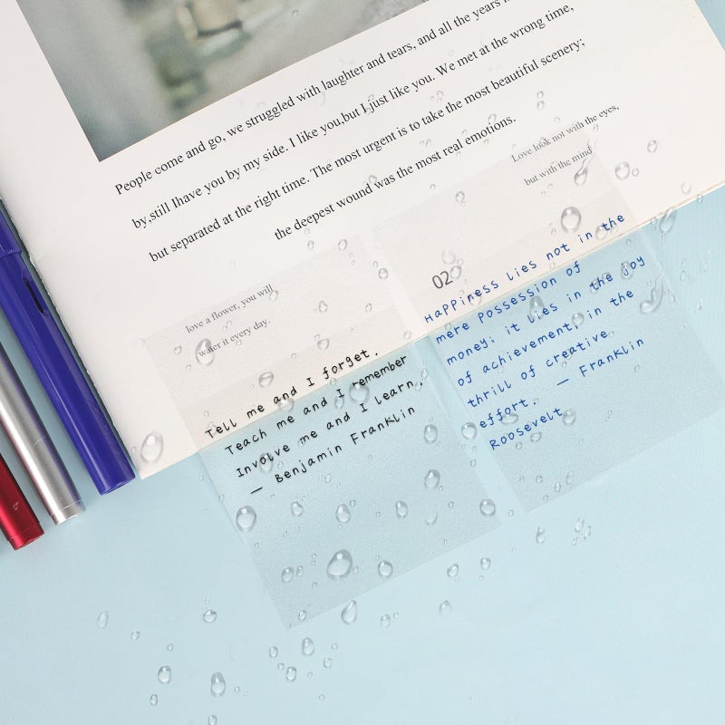 Vsagier 150 Sheets Clear Transparent Sticky Notes 3.7x2.7, Waterproof, Self-Stick Notes, Easy to Post for Office, Home, Notebook, Meeting, Office Supplies, Suitable for Most of Pens - Image 3